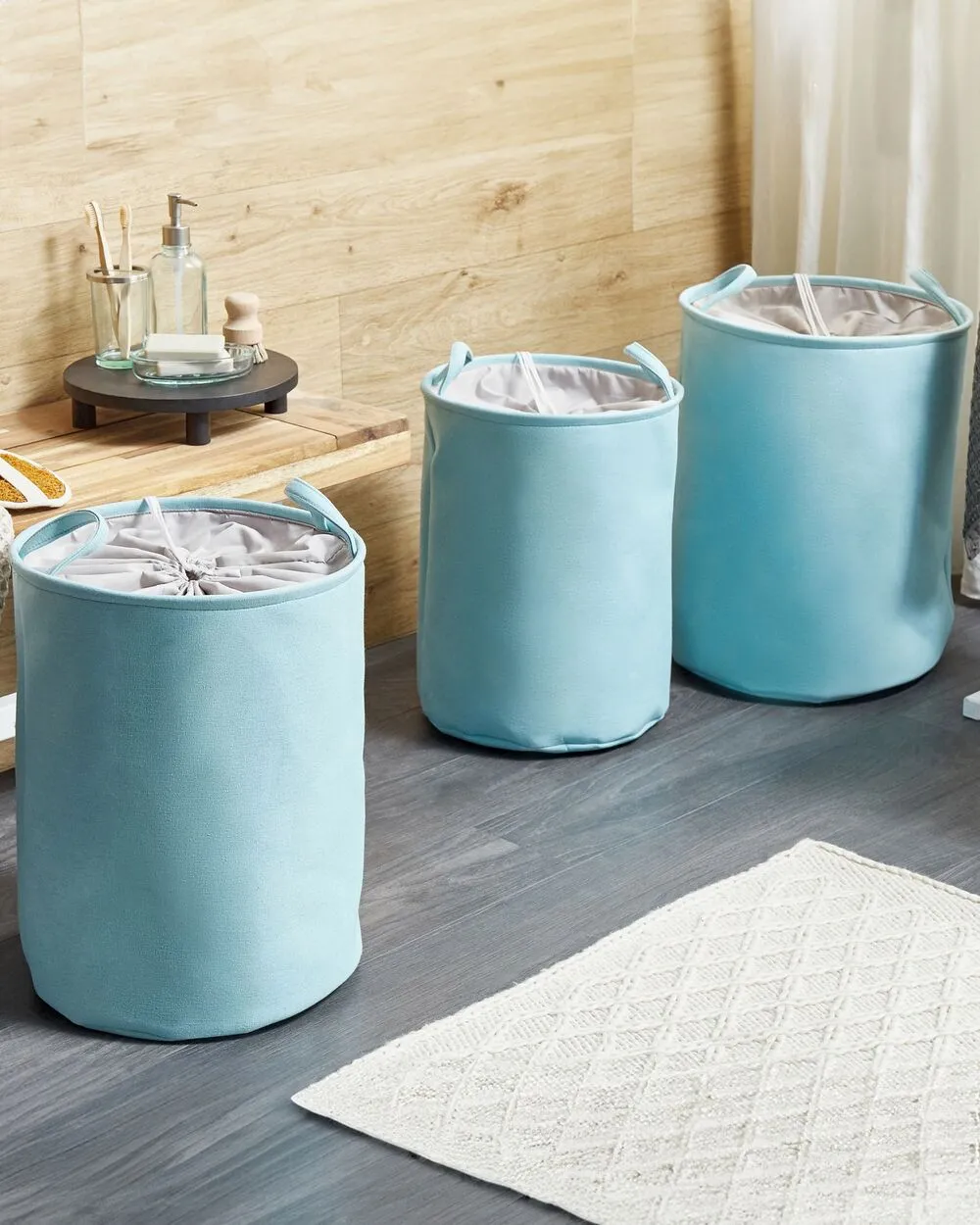 Set di 3 ceste cotone celeste e grigio ARCHA