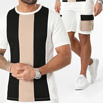 Set di maglietta e pantaloncini da jogging in cammello bianco e nero
