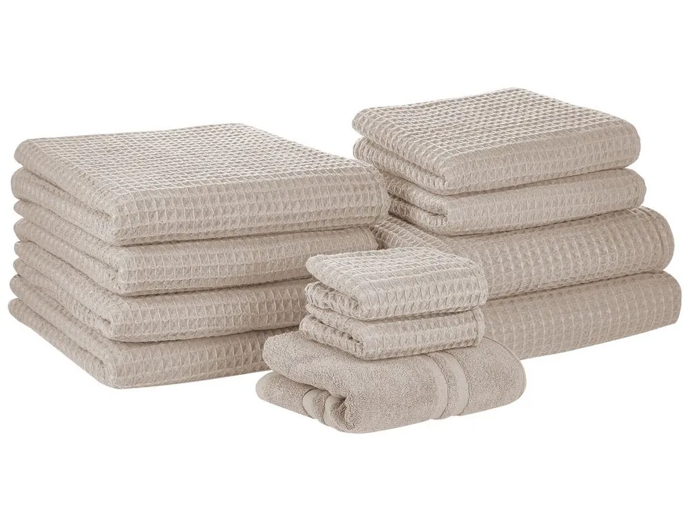 Set of 11 Towels AREORA Cotton Beige