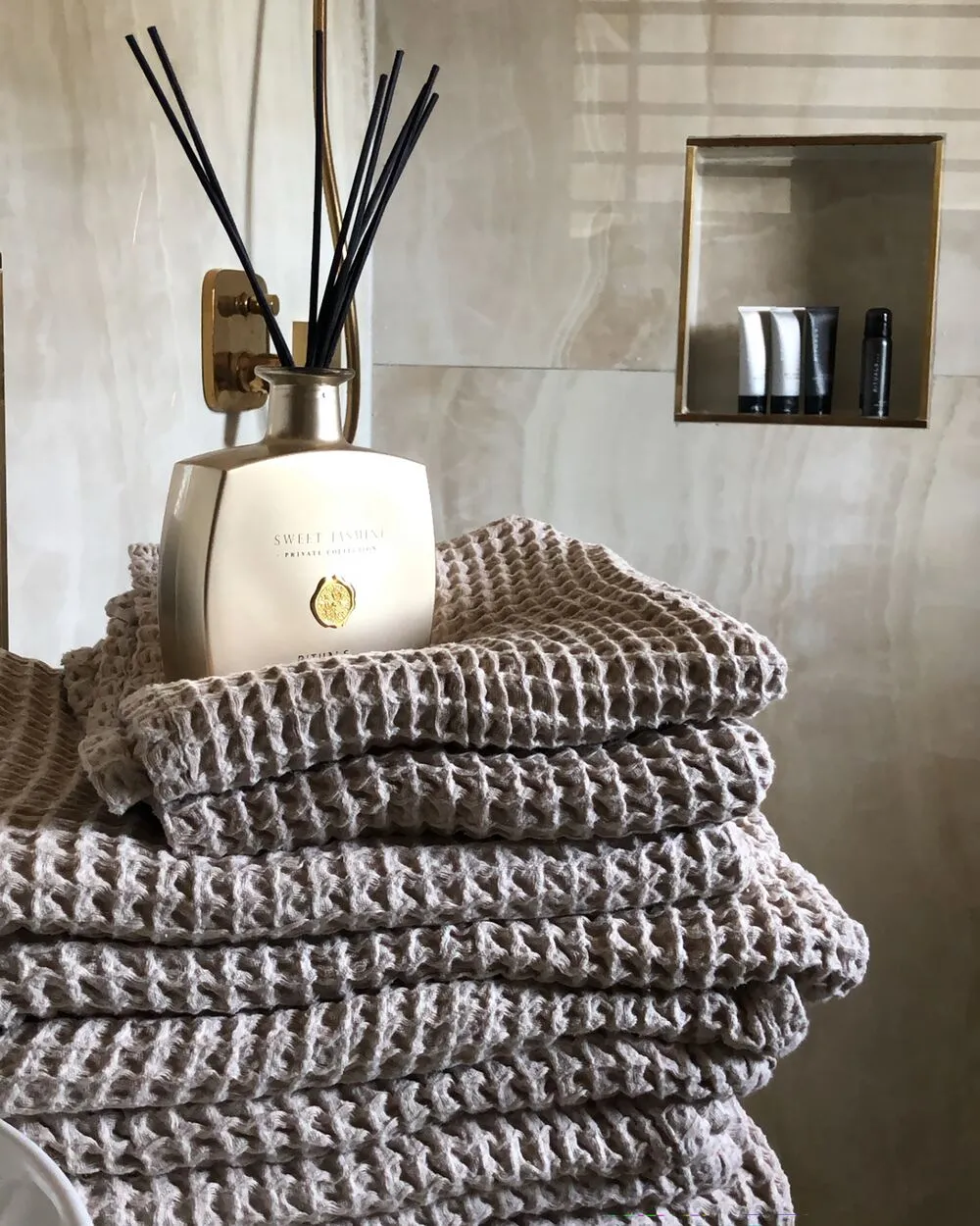Set of 11 Towels AREORA Cotton Beige