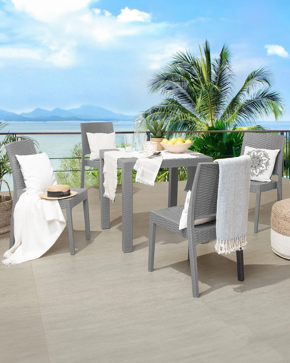 Set of 4 Garden Chairs FOSSANO Synthetic Material Light Grey