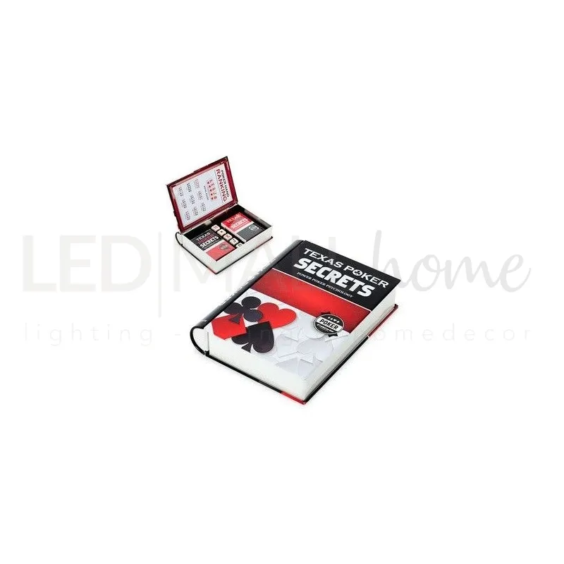 Set scatola di latta a forma di libro con carte e dadi poker