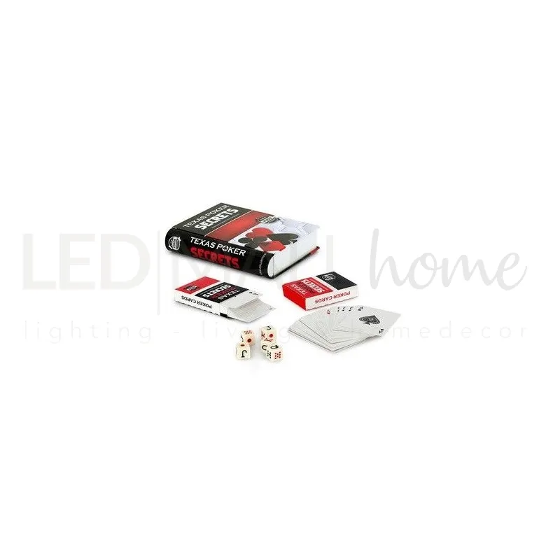 Set scatola di latta a forma di libro con carte e dadi poker