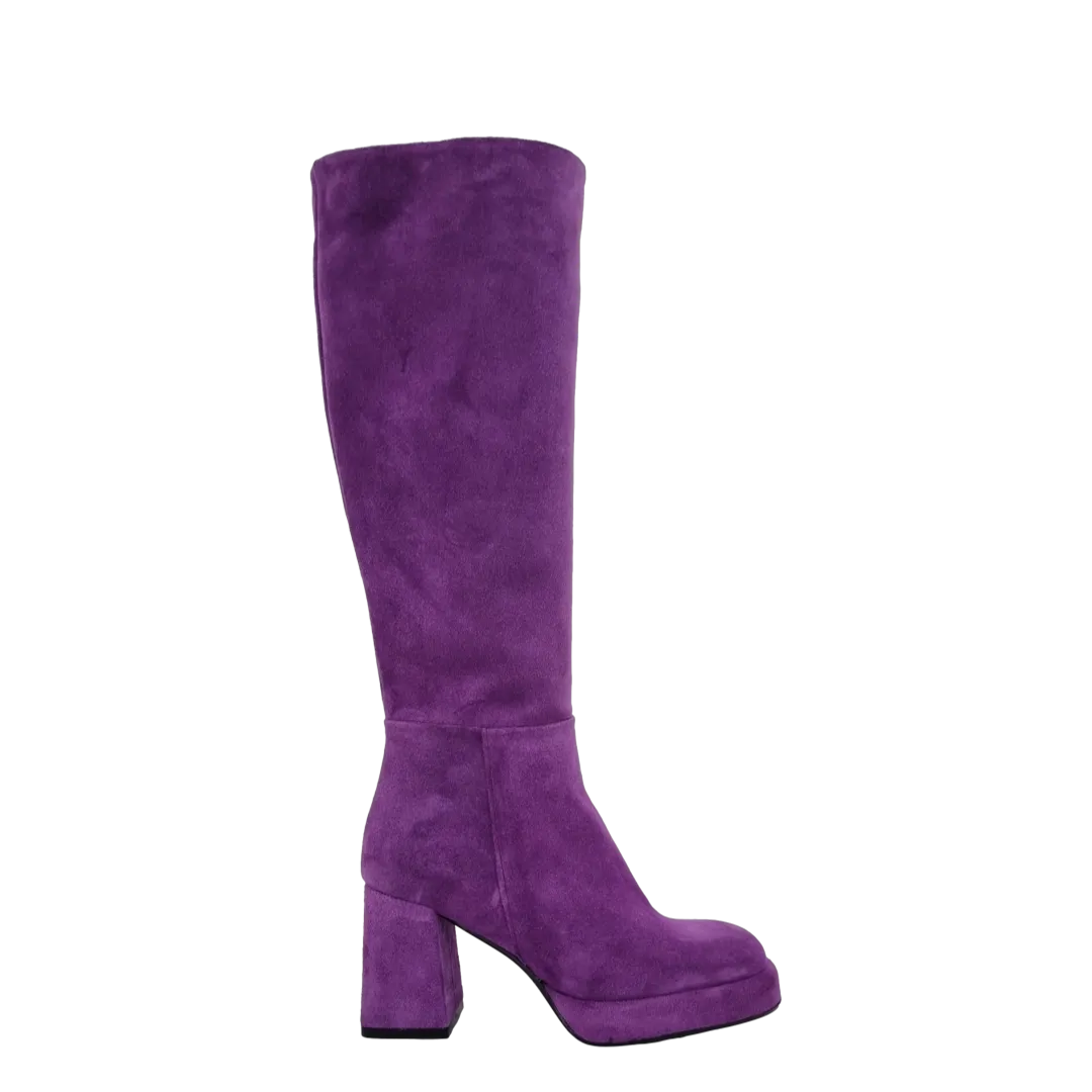 Stivale con tacco e plateau basso in camoscio viola F/W