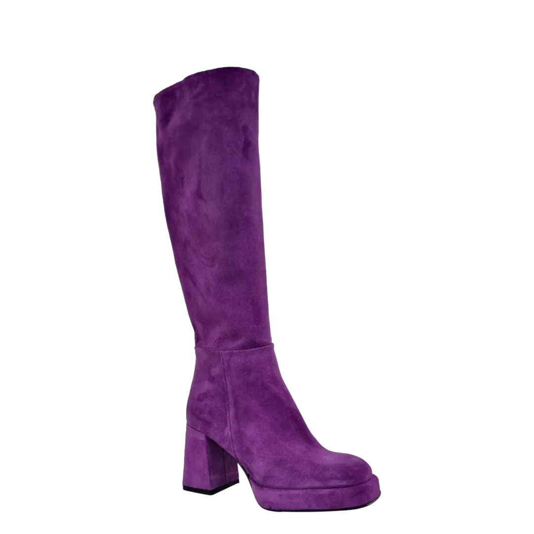 Stivale con tacco e plateau basso in camoscio viola F/W