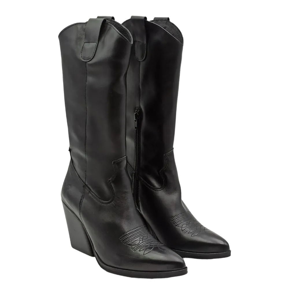 Stivale texano donna in pelle Felmini tacco medio c906 dye nero