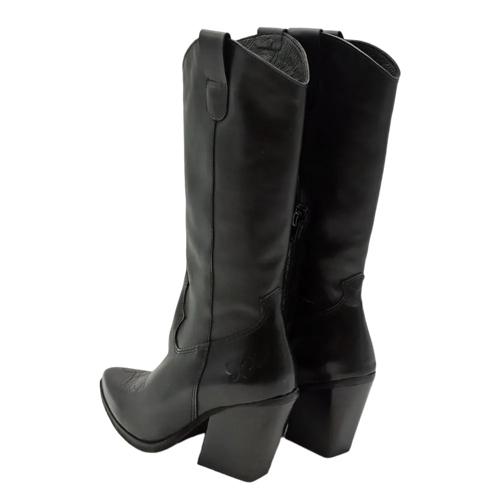 Stivale texano donna in pelle Felmini tacco medio c906 dye nero