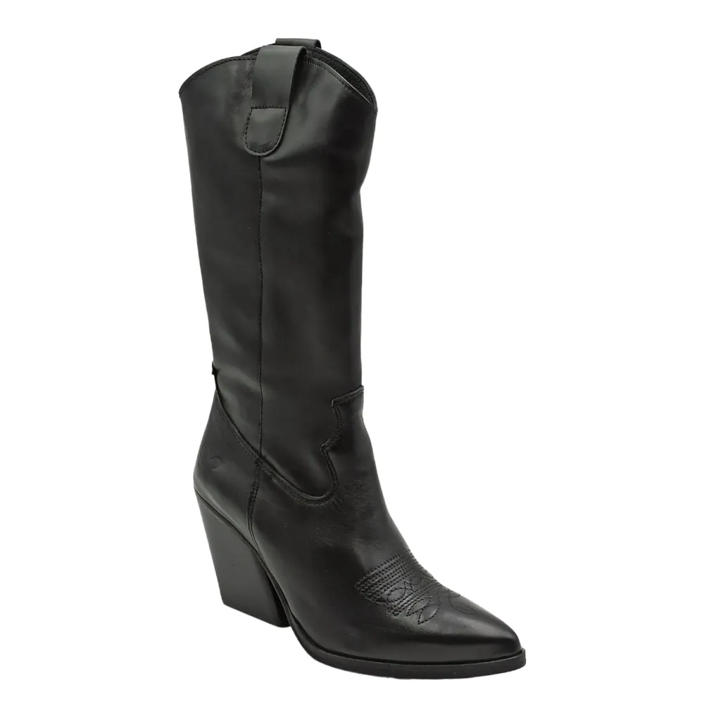 Stivale texano donna in pelle Felmini tacco medio c906 dye nero
