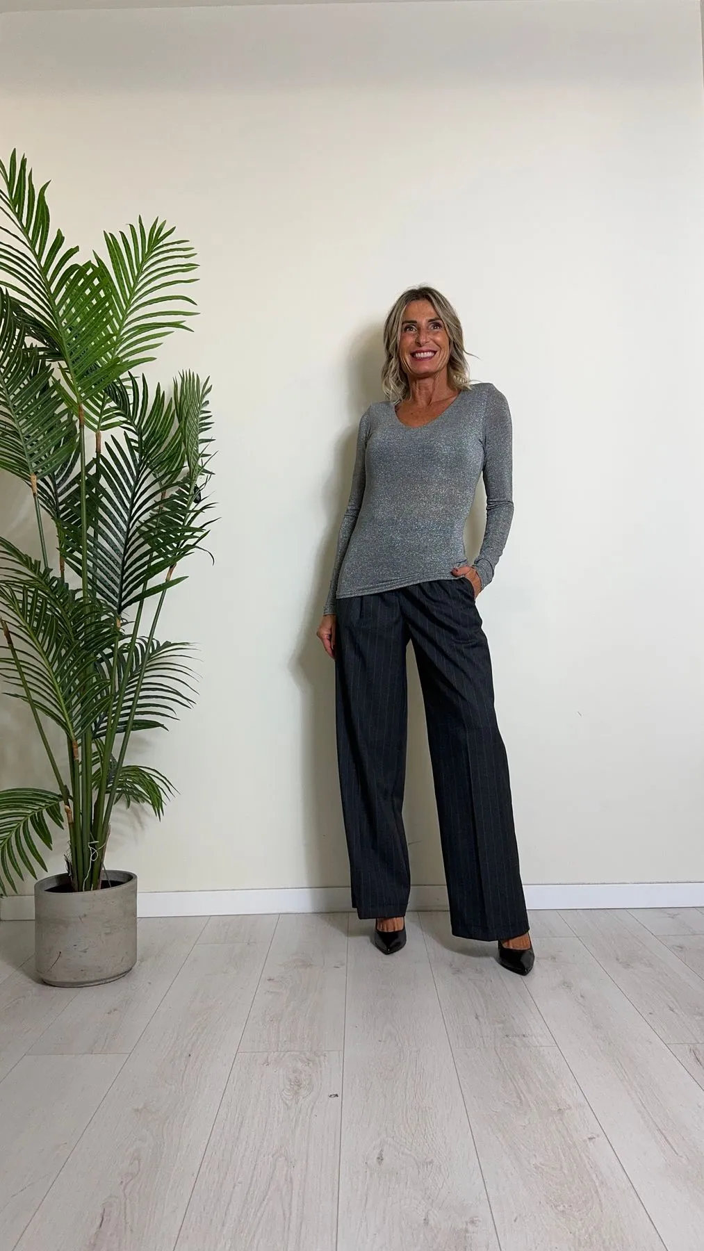 SUSYMIX - B0910 - MAGLIA/TOP LUREX VISCOSA SCOLLO A V CON IMBOTTITURA SPALLINE
