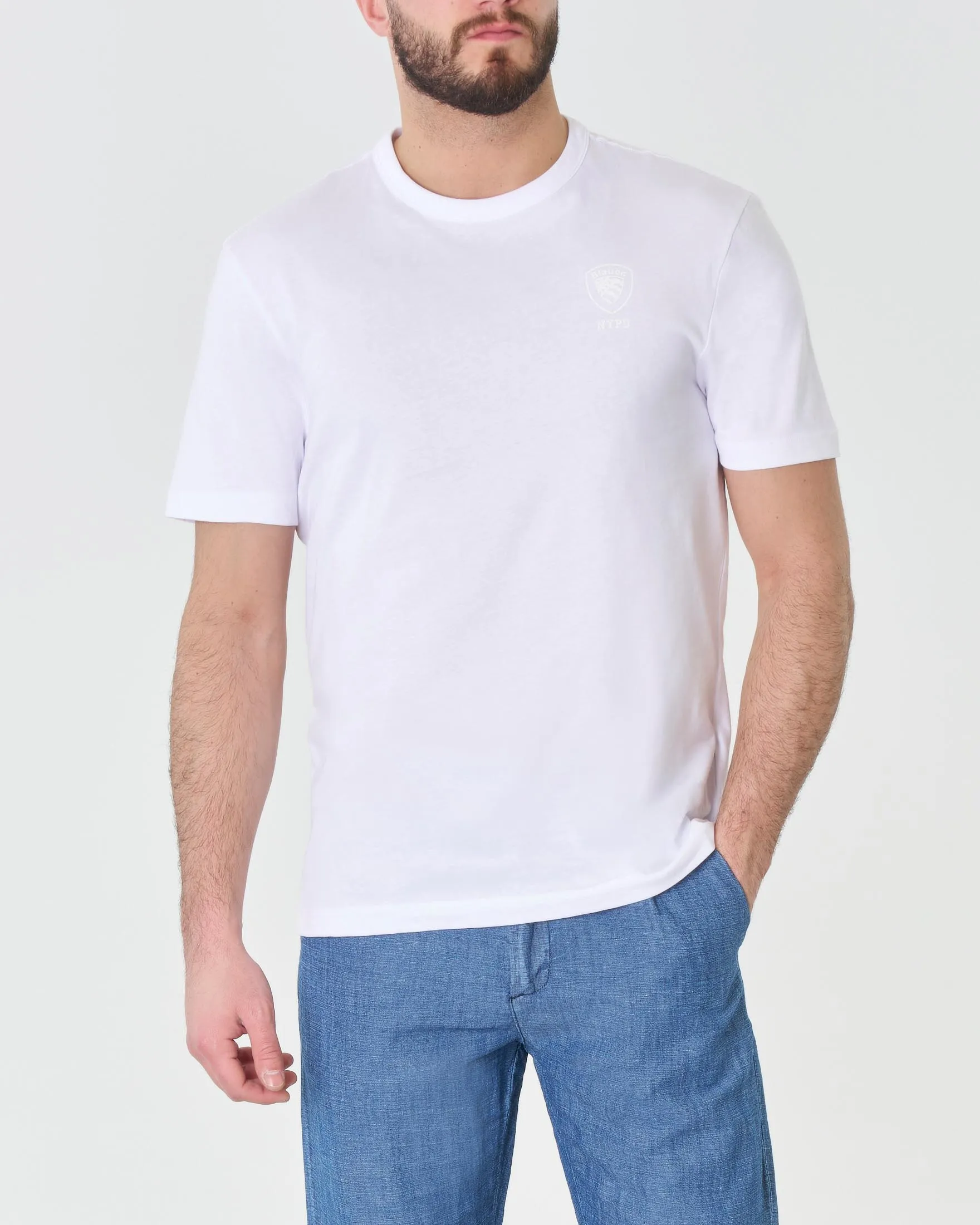 T-shirt bianca mezza manica con logo scudetto piccolo stampato in tono