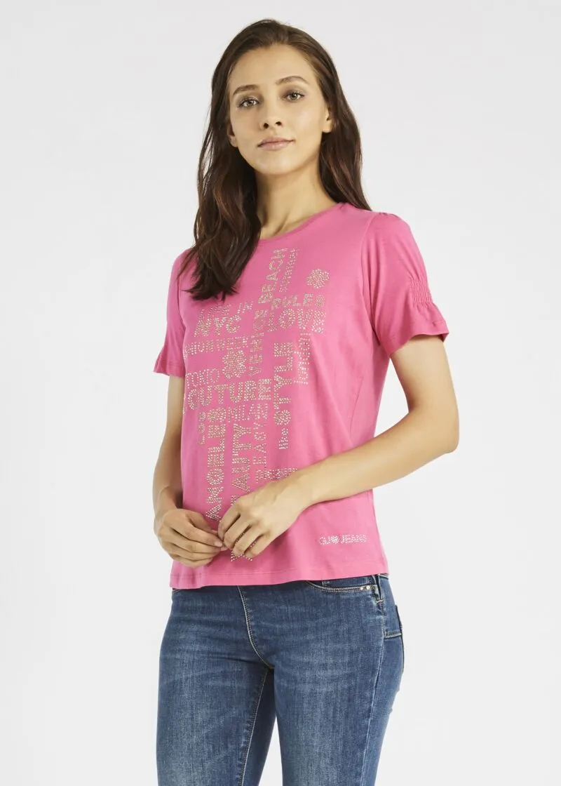 T-shirt con maniche arricciate