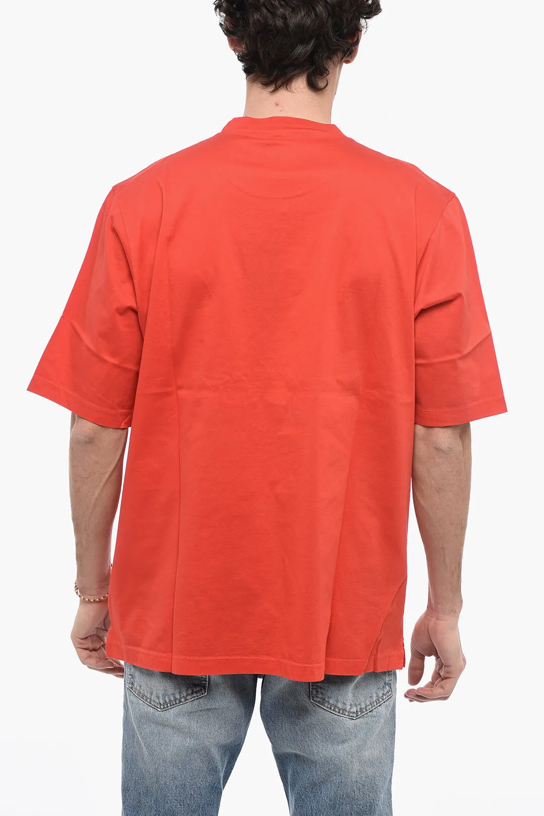 T-Shirt Girocollo in Cotone con Logo Effetto Vernice