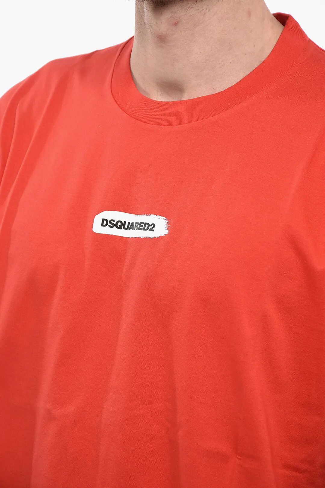 T-Shirt Girocollo in Cotone con Logo Effetto Vernice