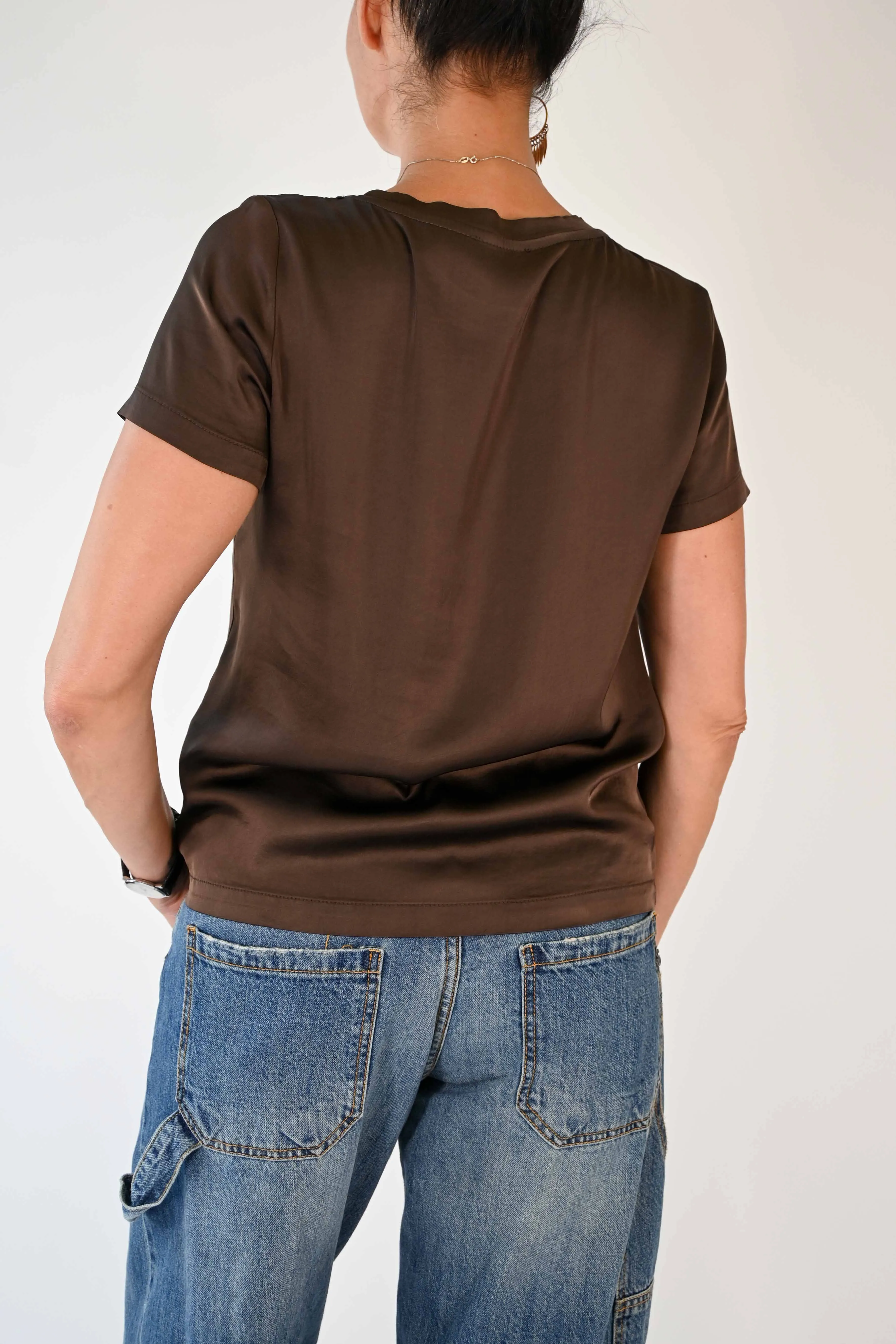 T-SHIRT GIROCOLLO MEZZA MANICA IN VISCOSA MORO