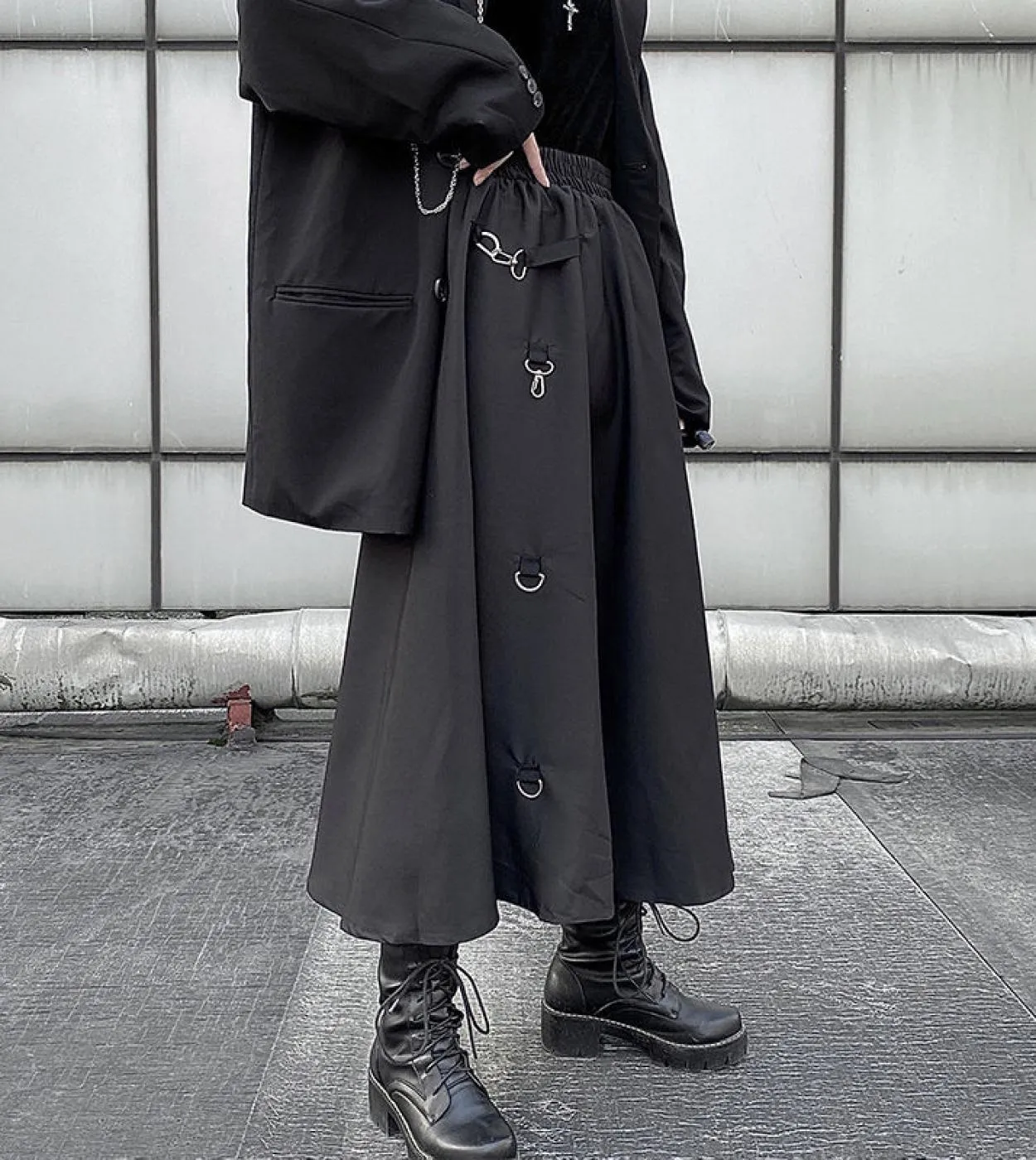 Taglie forti Gonne stile punk Harajuku Donna Fibbia a vita alta Gonna gotica irregolare Nero Hip Hop Streetwear Regola liberamen