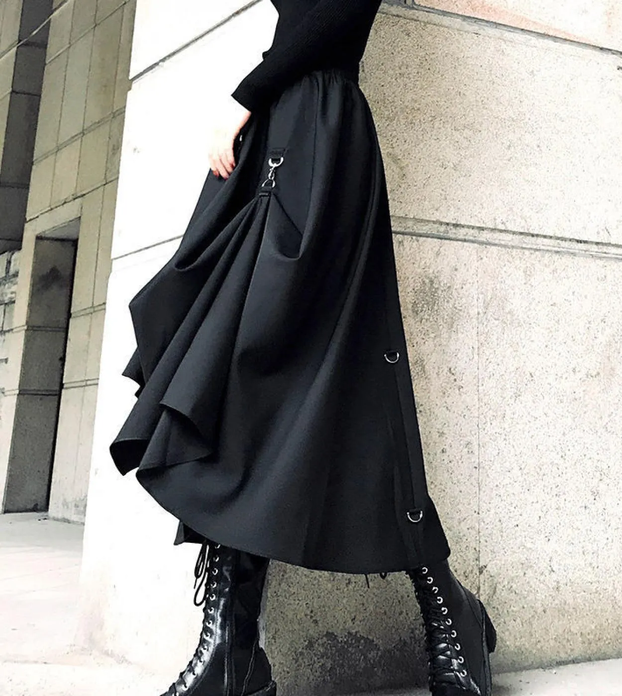 Taglie forti Gonne stile punk Harajuku Donna Fibbia a vita alta Gonna gotica irregolare Nero Hip Hop Streetwear Regola liberamen