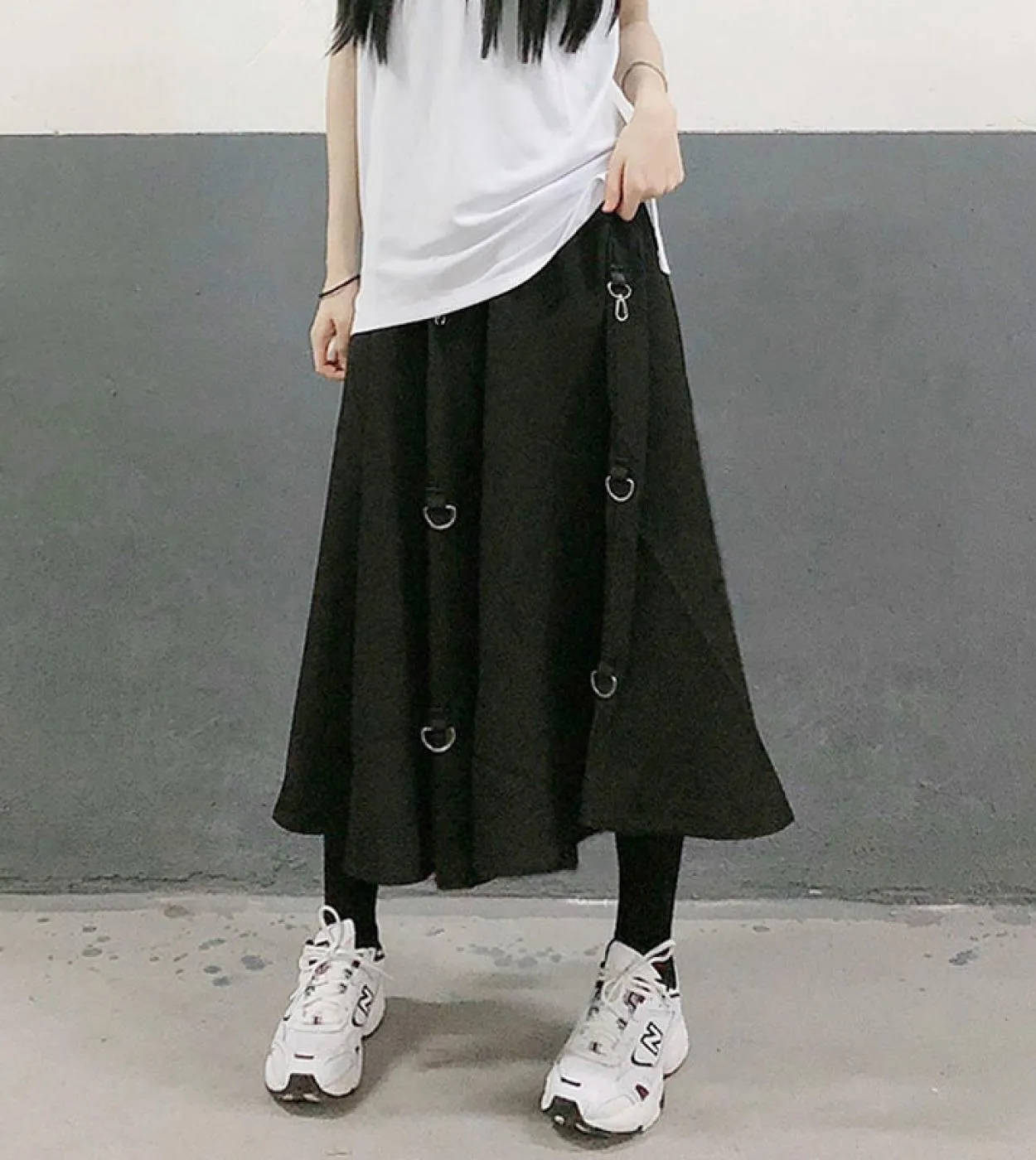 Taglie forti Gonne stile punk Harajuku Donna Fibbia a vita alta Gonna gotica irregolare Nero Hip Hop Streetwear Regola liberamen