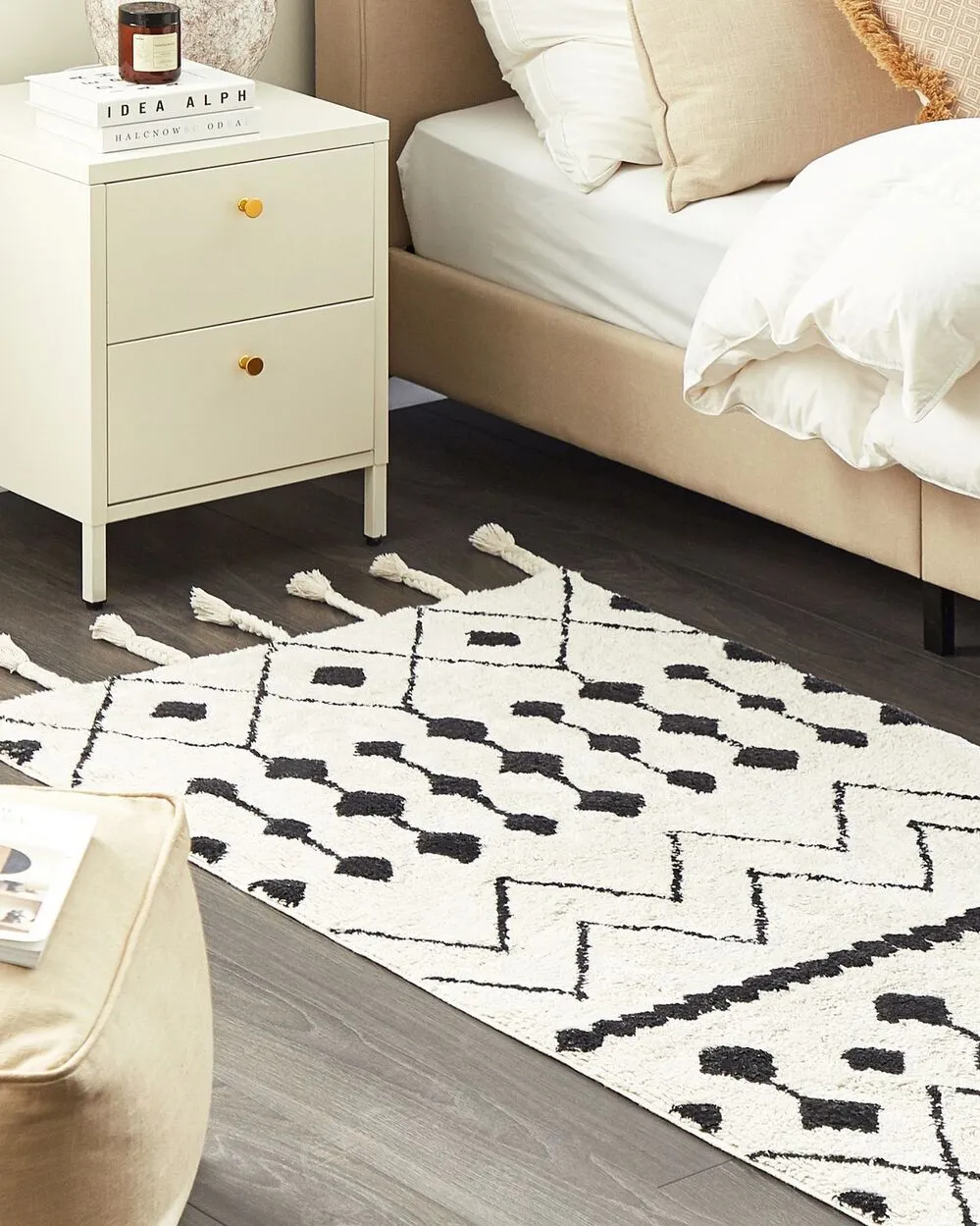 Tappeto cotone bianco sporco e nero 80 x 150 cm KHEMISSET