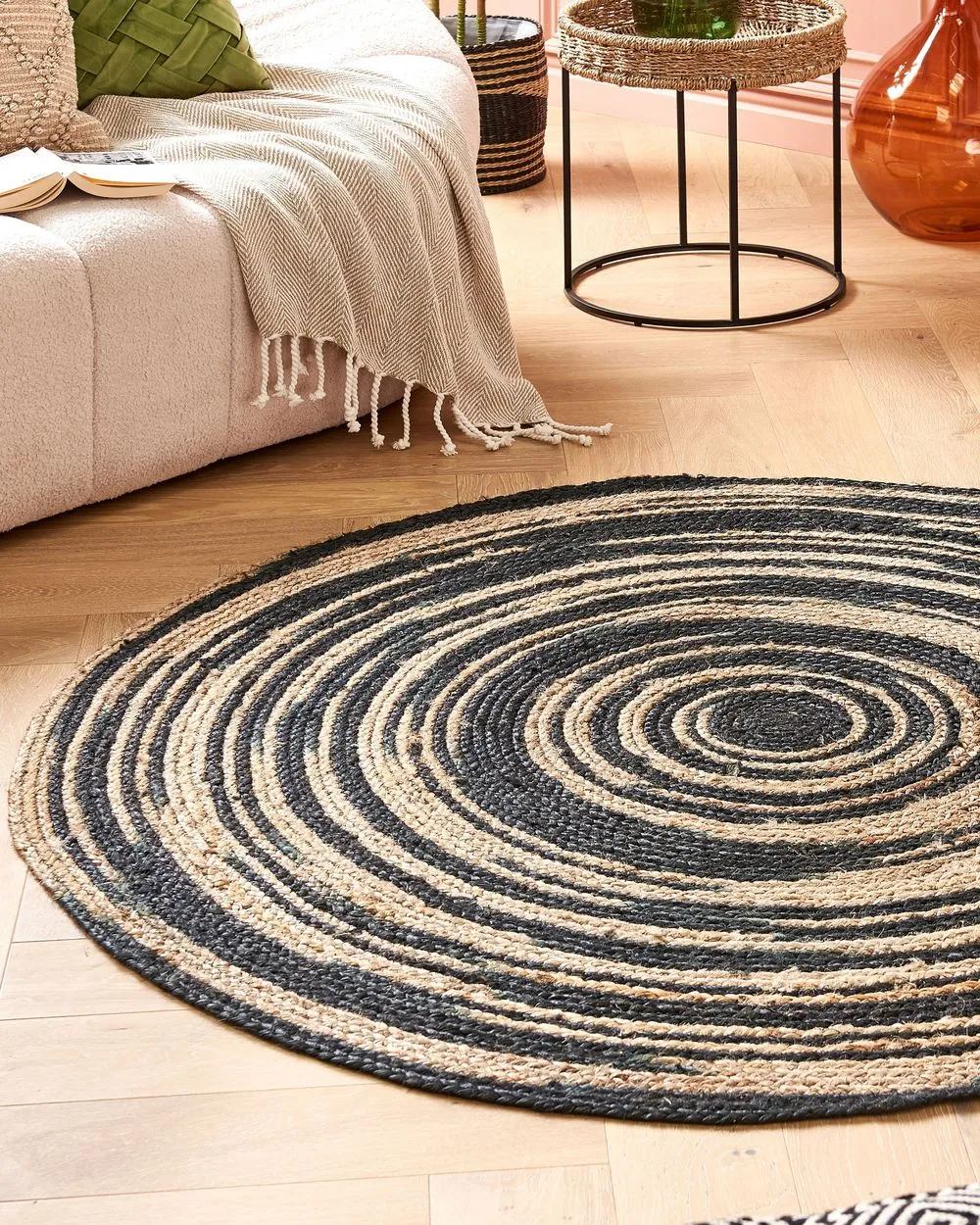 Tappeto iuta beige e nero ⌀ 140 cm ARTORA