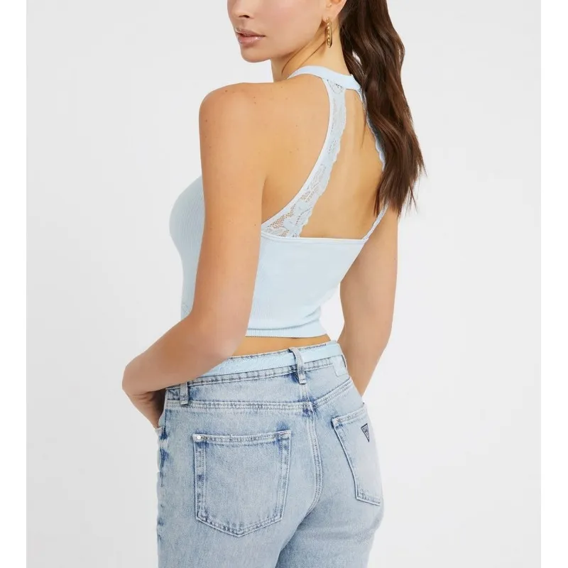 TOP IN MAGLIA INSERTO DI PIZZO DA DONNA GUESS