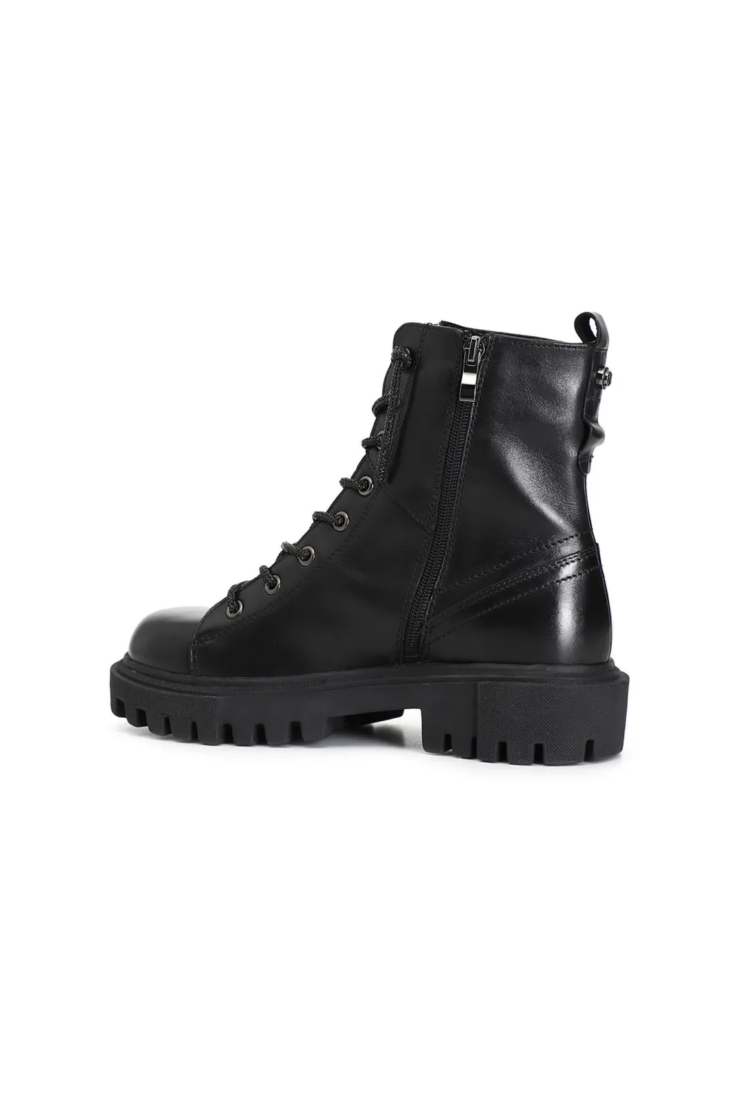 tronchetto donna in pelle con lacci strass nero/nero