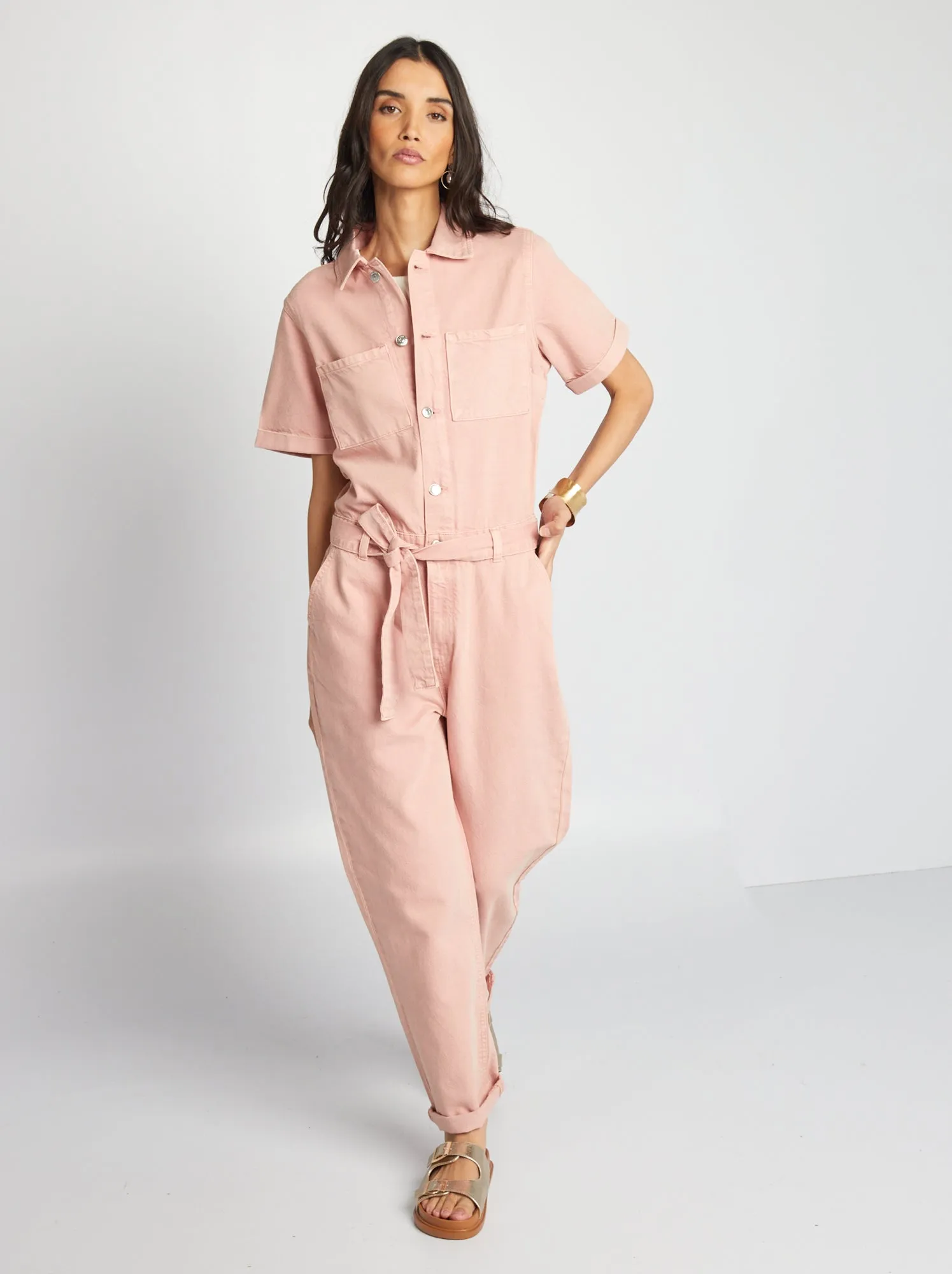 Tuta a maniche corte in jeans - ROSA