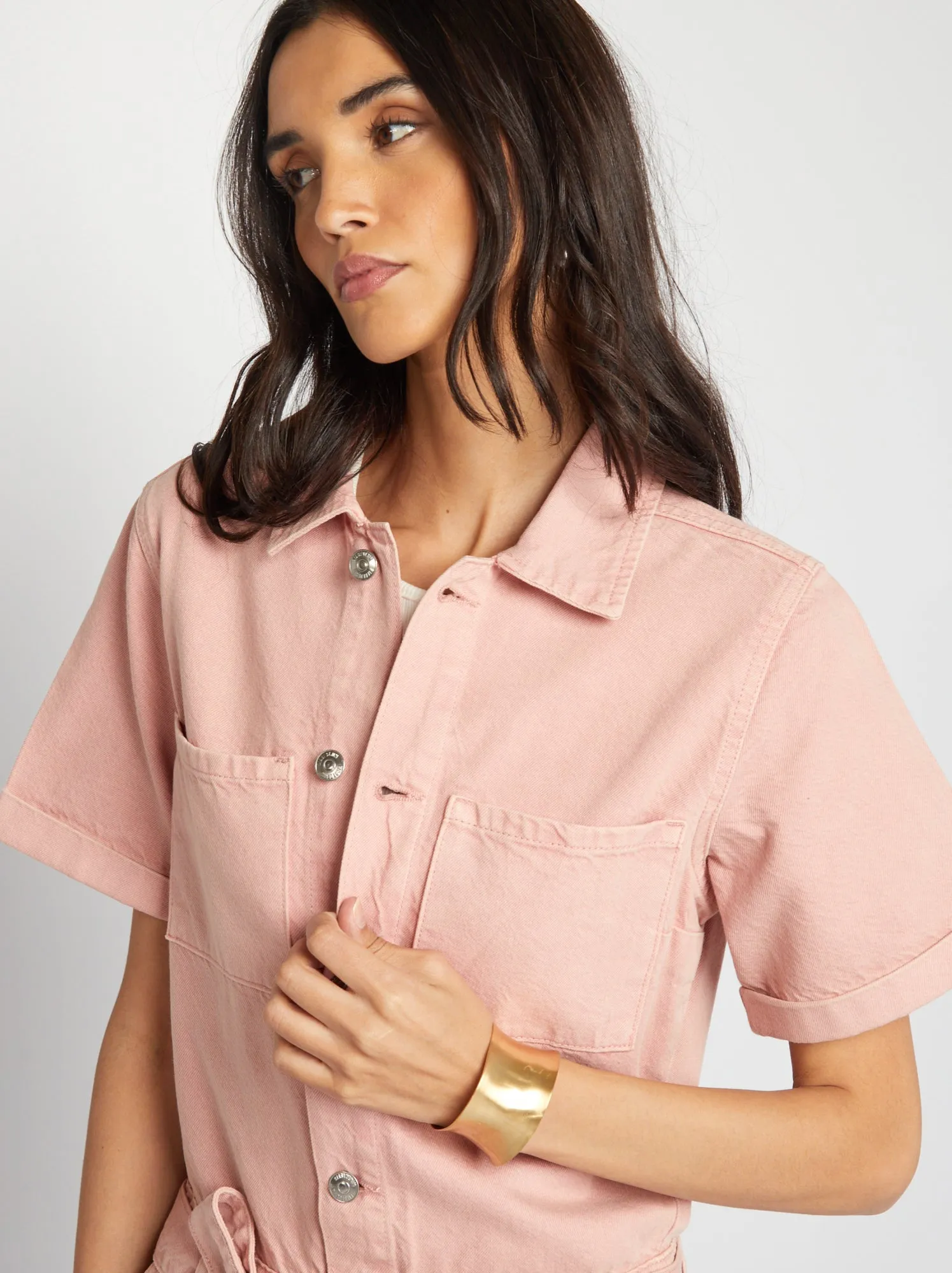 Tuta a maniche corte in jeans - ROSA