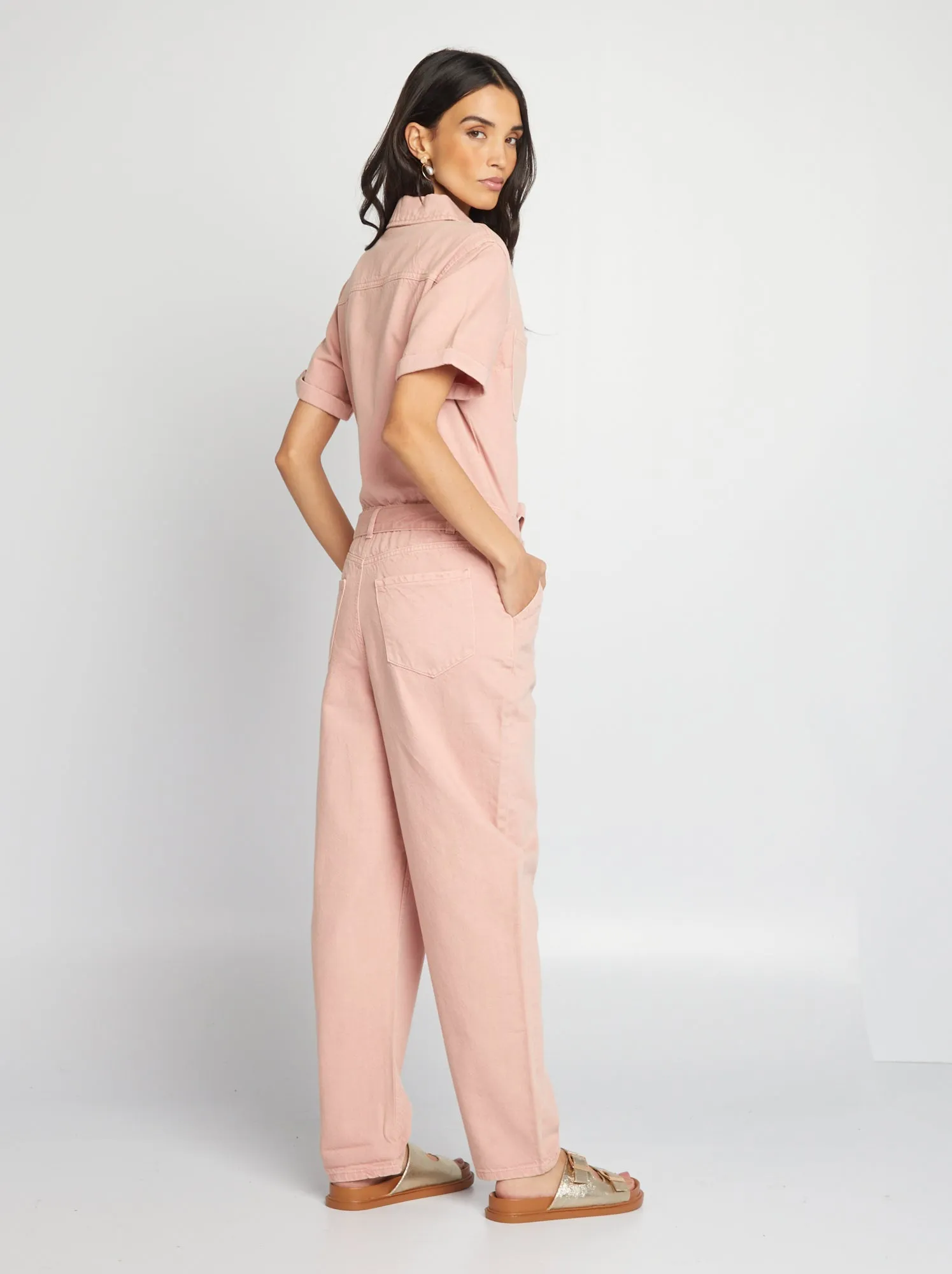 Tuta a maniche corte in jeans - ROSA