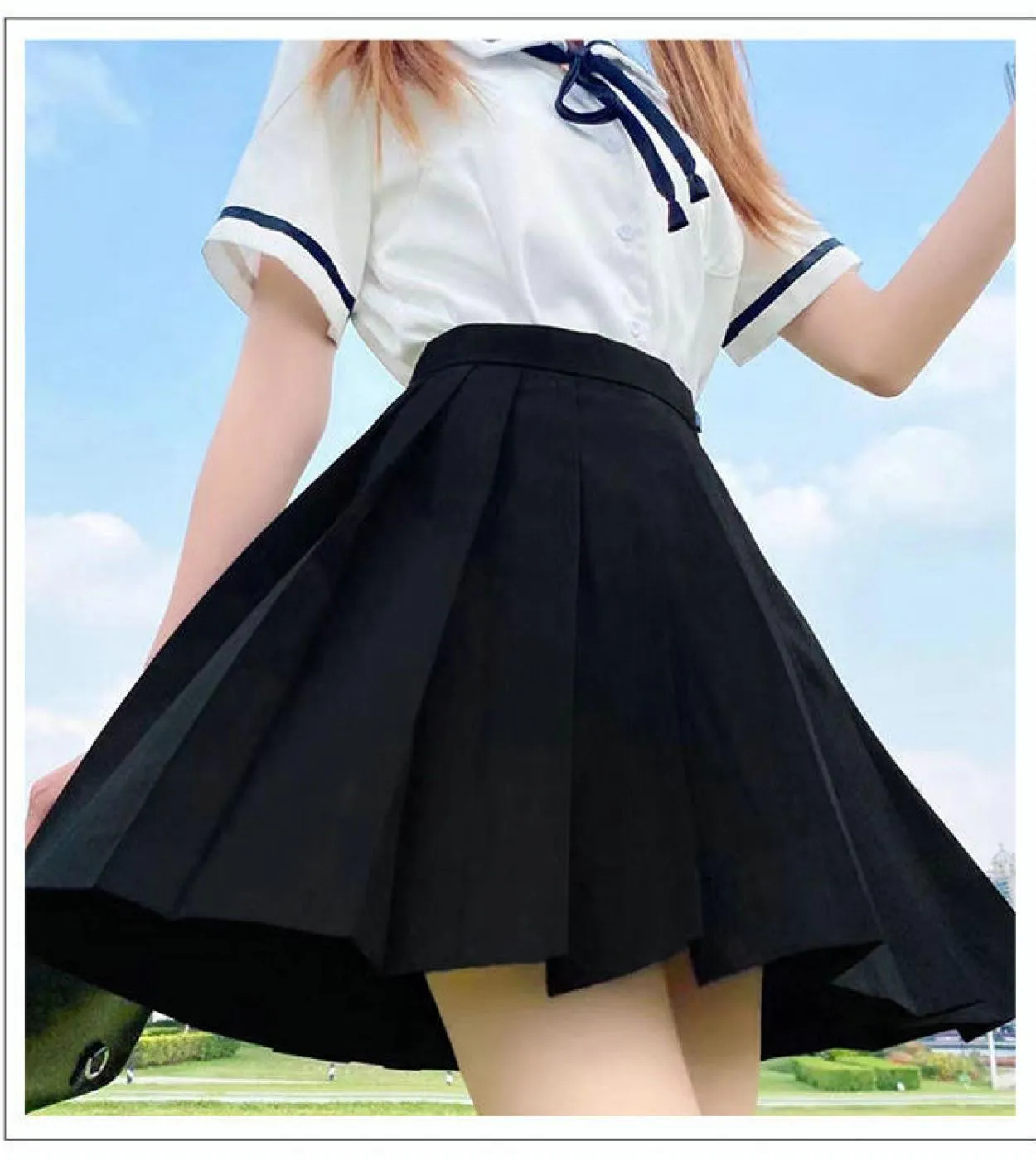 Uniformi scolastiche per ragazze Tuta plissettata tinta unita Nero Grigio Studente di scuola superiore Ragazze Pantaloni stile a