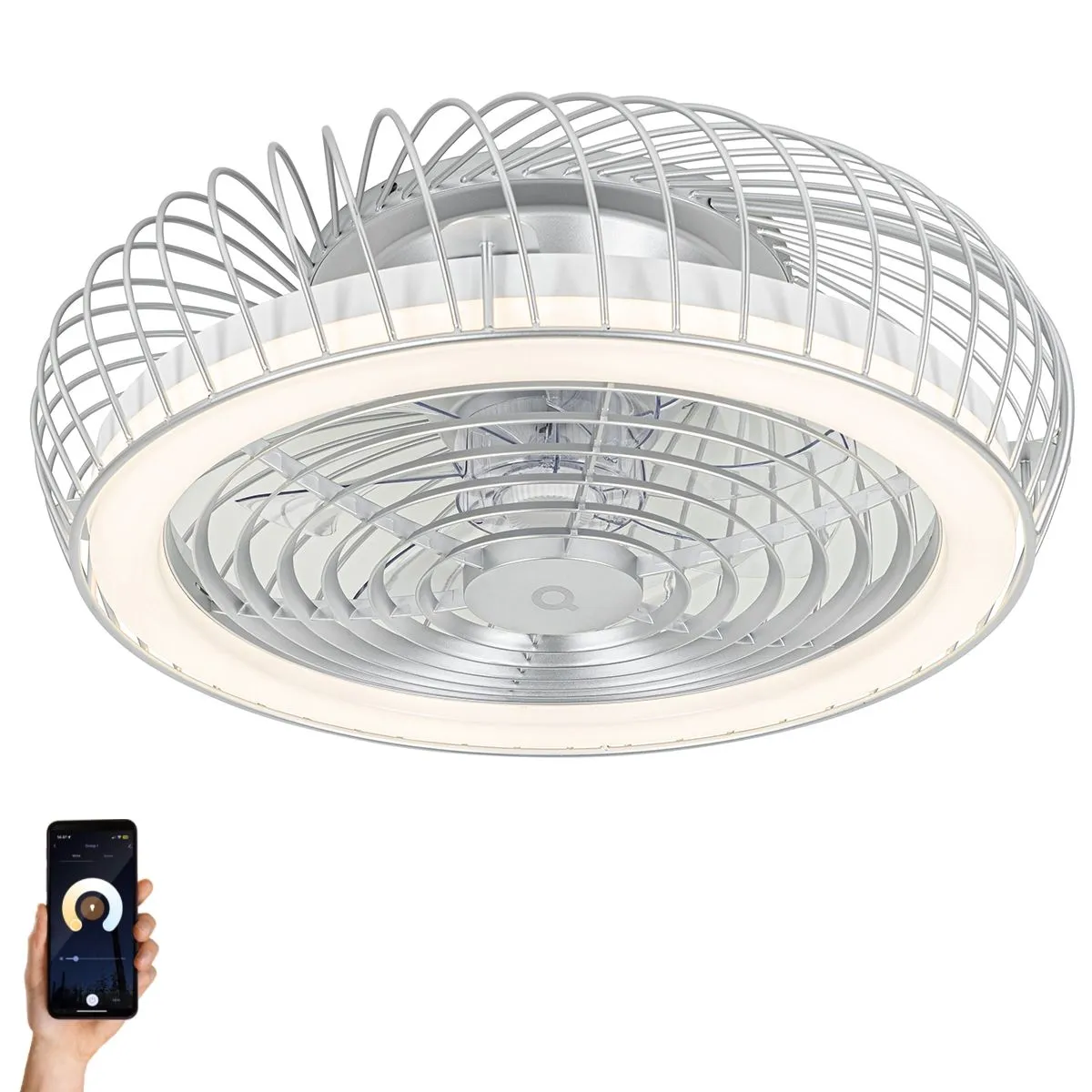 Ventilatore da soffitto intelligente argento incl. LED con telecomando - Crowe