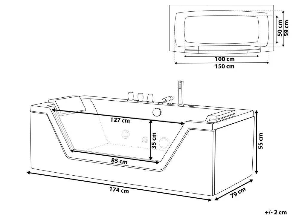 Whirlpool Bath with LED 1740 mm White SAMANA