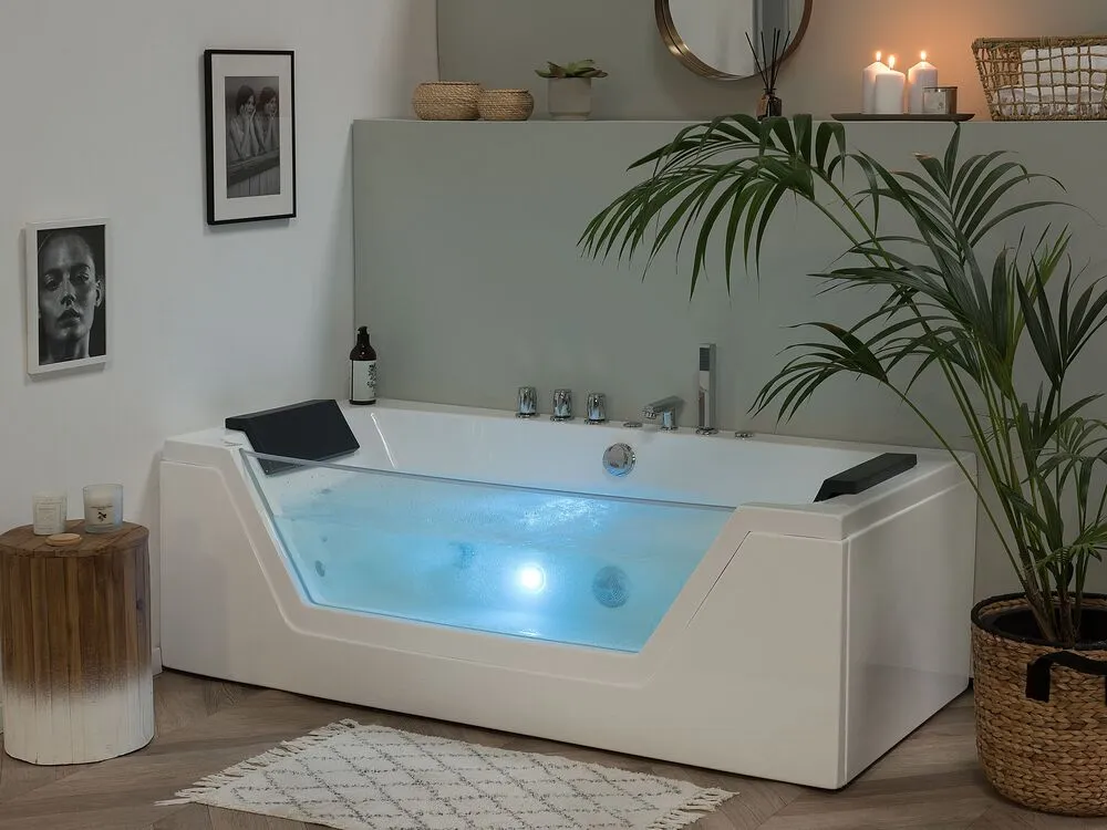 Whirlpool Bath with LED 1740 mm White SAMANA
