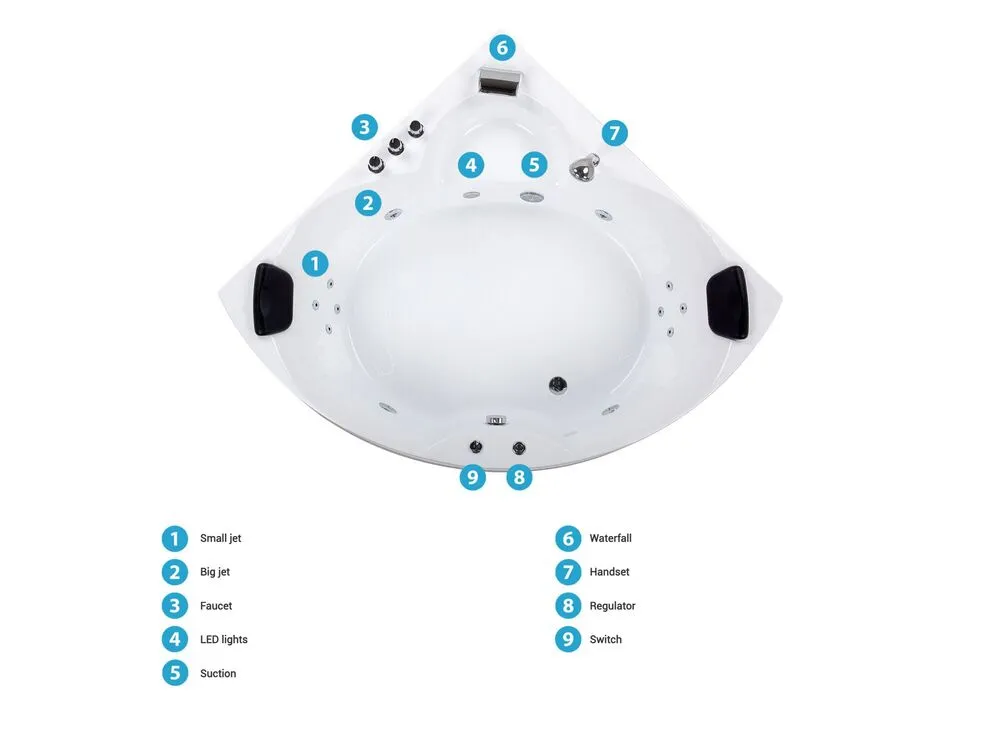 Whirlpool Corner Bath with LED 2500 x 1500 mm White SENADO