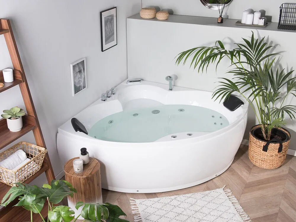 Whirlpool Corner Bath with LED 2500 x 1500 mm White SENADO