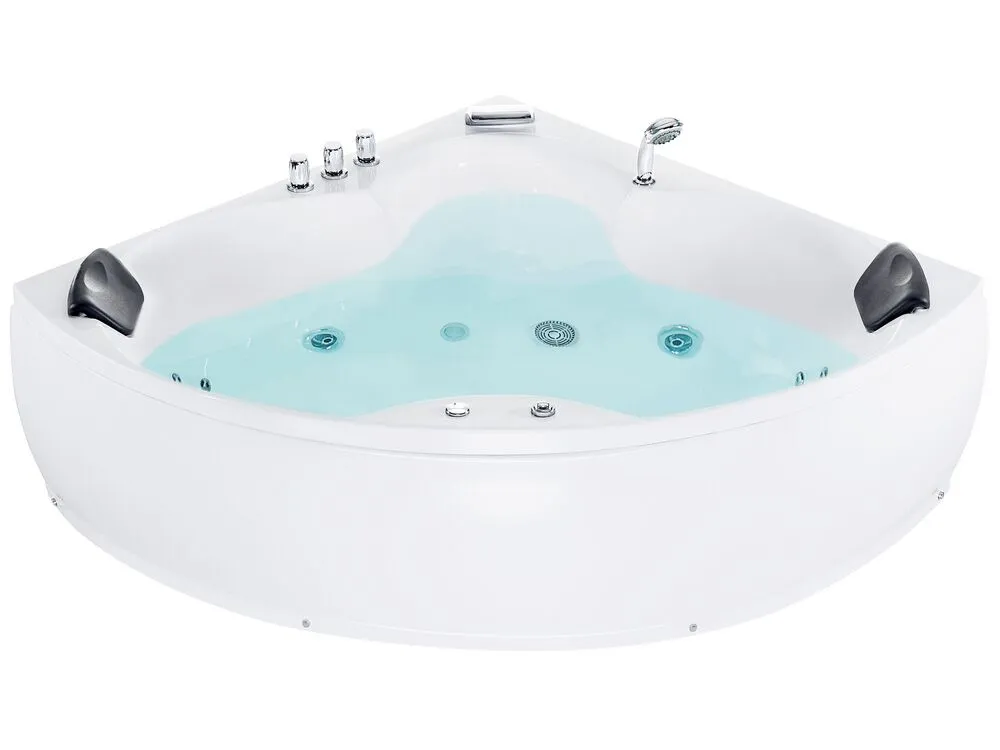 Whirlpool Corner Bath with LED 2500 x 1500 mm White SENADO