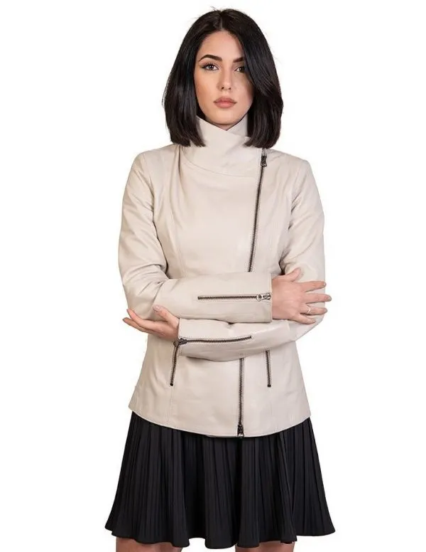 Women's beige genuine leather jacket