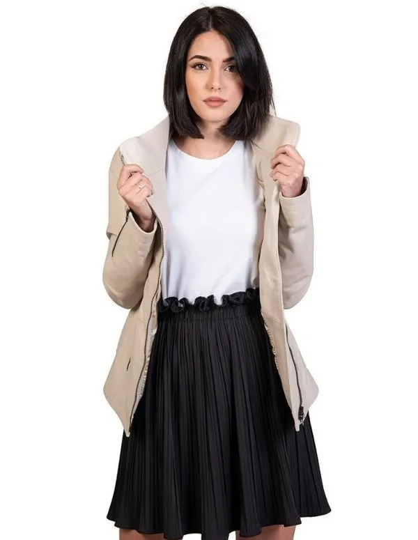 Women's beige genuine leather jacket