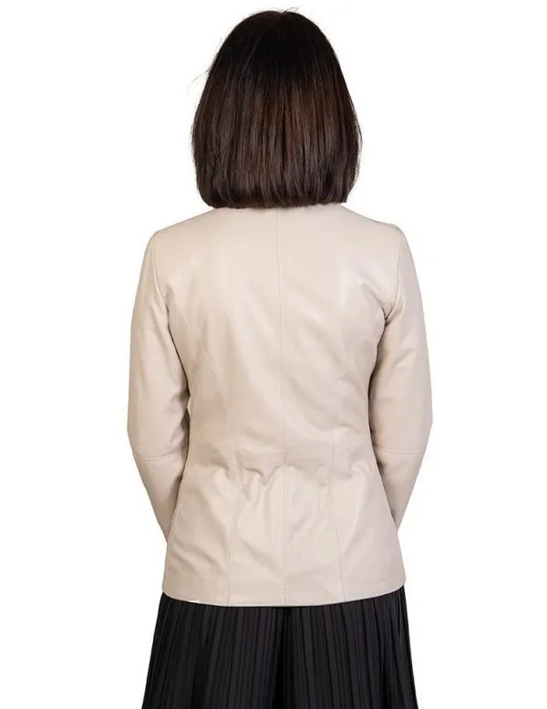 Women's beige genuine leather jacket