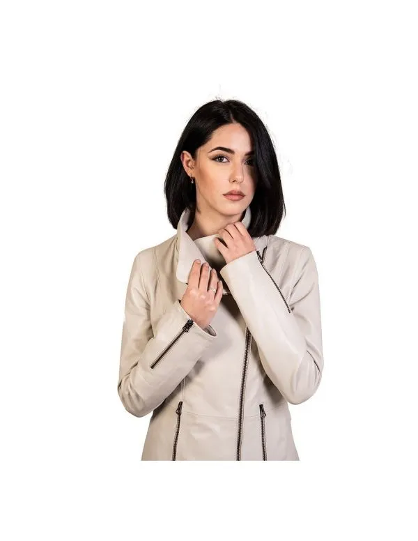 Women's beige genuine leather jacket