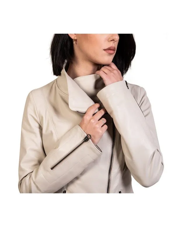 Women's beige genuine leather jacket