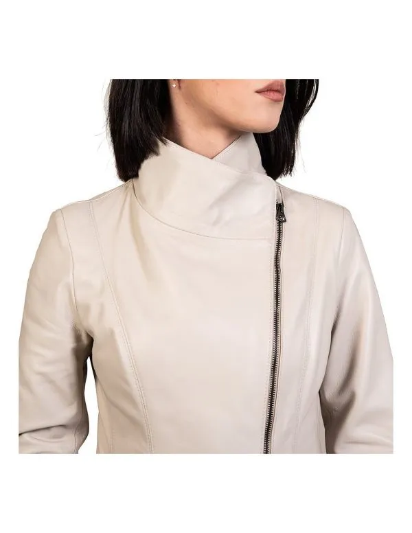 Women's beige genuine leather jacket