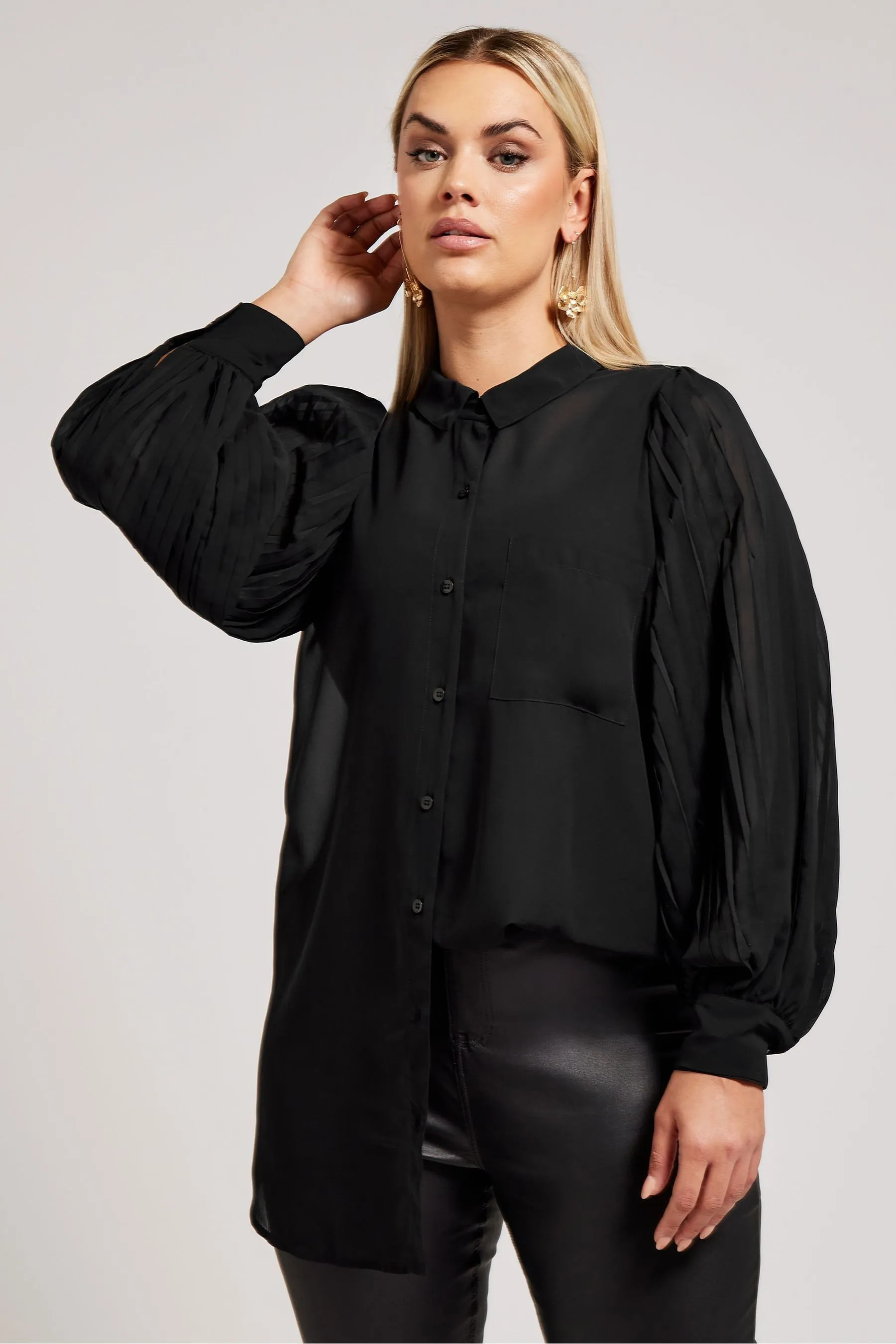 Yours Curve London - Camicia a maniche lunghe plissettata